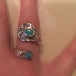 Unique sterling silver turquoise spoon ring.